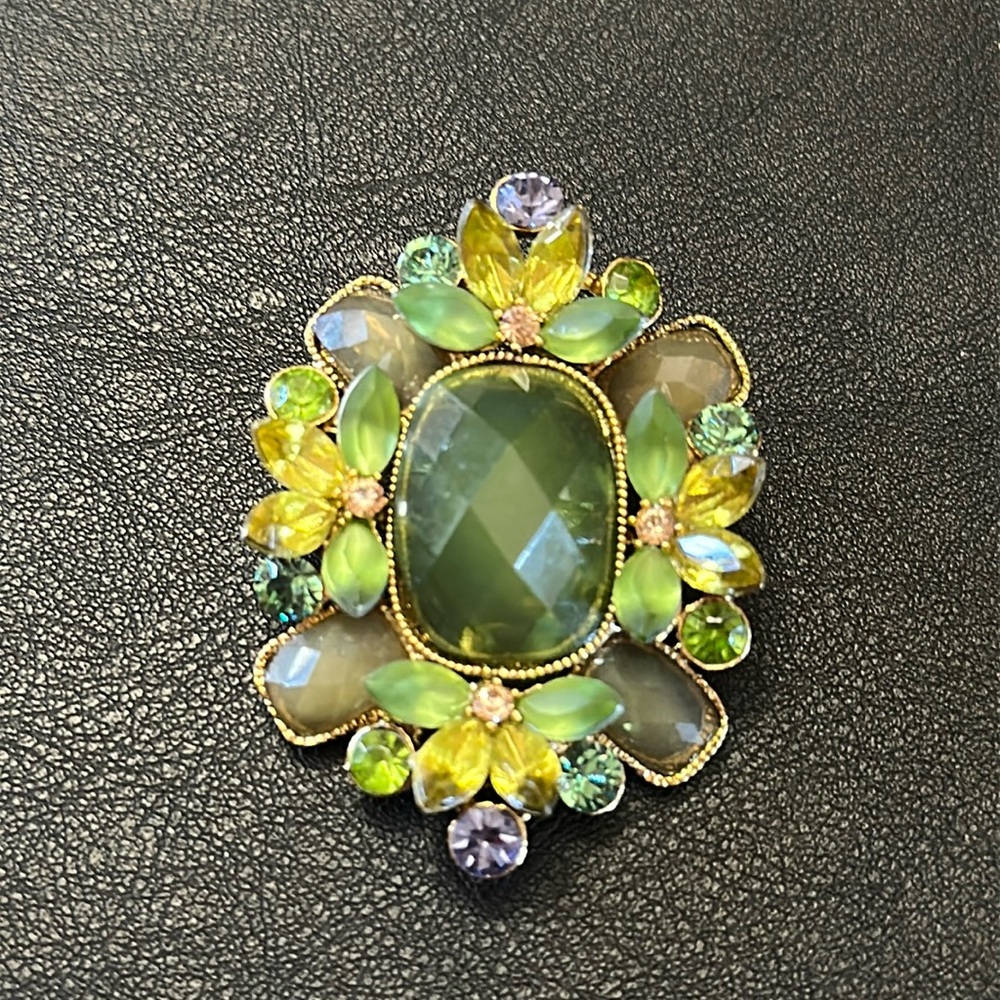 Frosted Glass & Rhinestone Vintage Brooch